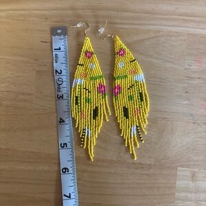 Vibrant Yellow and Pink Beaded Earrings long Beaded Earrings Handmade